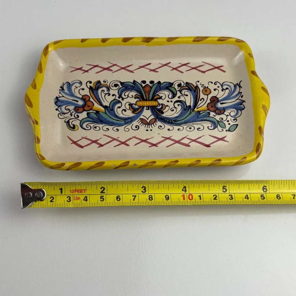Meridiana‎ Ceramiche Hand-Painted Italian Rectangular Vanity Tray 6”x4” Trinket